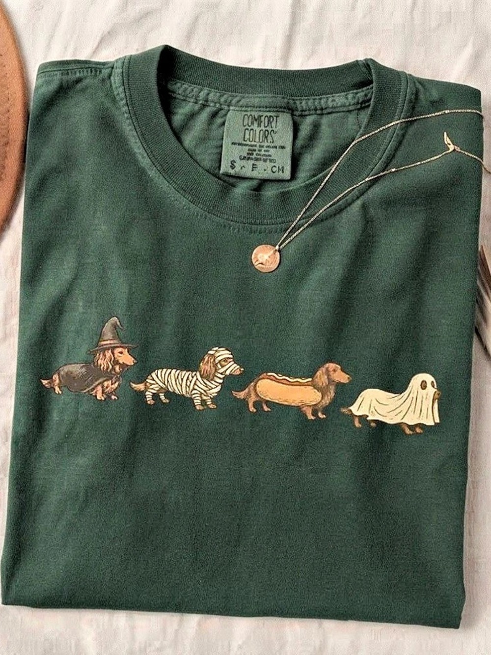 Spooky Dachshund Dog Halloween Graphic Comfort Color T-Shirt